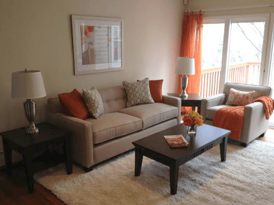 living room staged with rental furniture